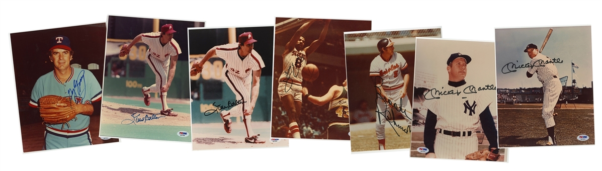Multi-Sports Signed Photo Collection (7) Including Mantle (2) and Erving (PSA/DNA)